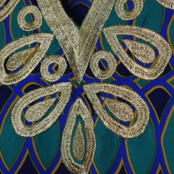 Mud Pie Women's Embroidered Tunic Size Small Flare Sleeve Cover Up Blouse Teal - Picture 7 of 13